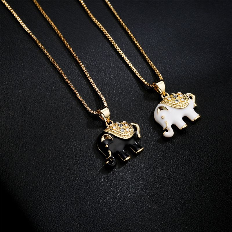 Fashion Black And White Two-color Oily Elephant Pendant Necklace
