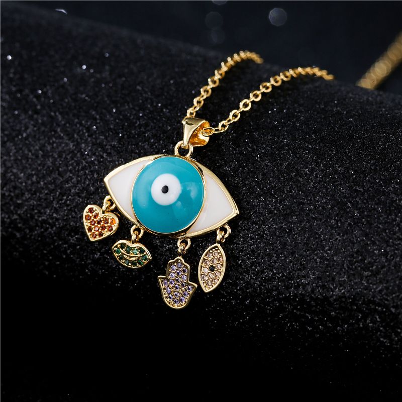 Fashion Blue And White Two-color Oil Dripping Devil's Eye Zircon Necklace