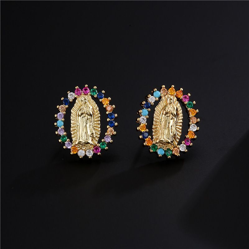 Pendientes De Circonitas Con Micro Incrustaciones De Oro Chapado En Cobre De La Virgen María De Moda