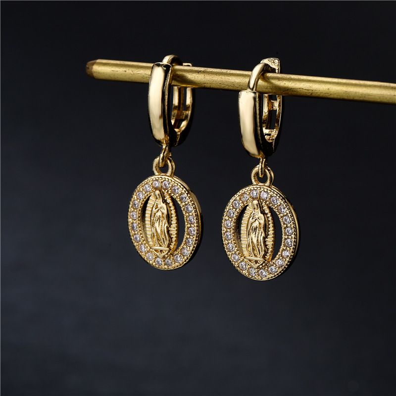 Pendientes Con Microincrustaciones De Cobre Con Forma De Virgen María Clásica De Moda