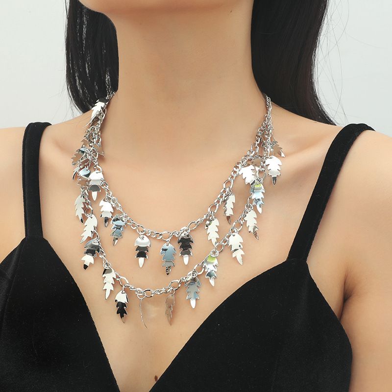 Punk Style Leaf Pendant Clavicle Chain Multilayer Necklace