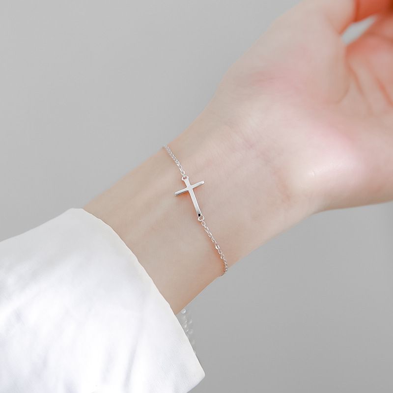 Simple Silver Plated Cross Adjustable Bracelet