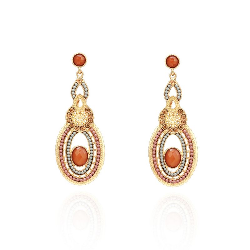 Baroque Long Geometric Circular Hollow Diamond Earrings