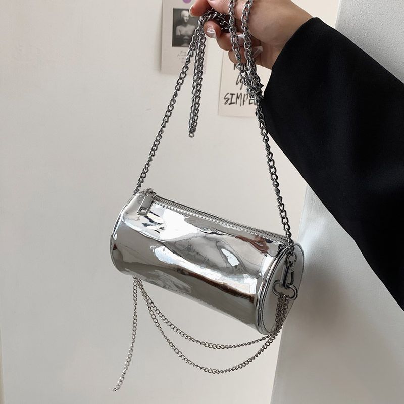 Fashion Patent Leather Glossy Messenger Cylinder Bag