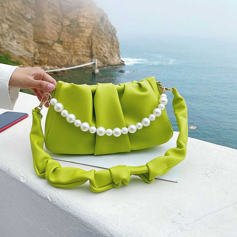 Korean Solid Color Pearl Chain Dumpling Cloud Bag