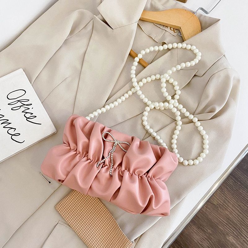 Fashion Folding Cute Pearl Chain Messenger Bucket Bag
