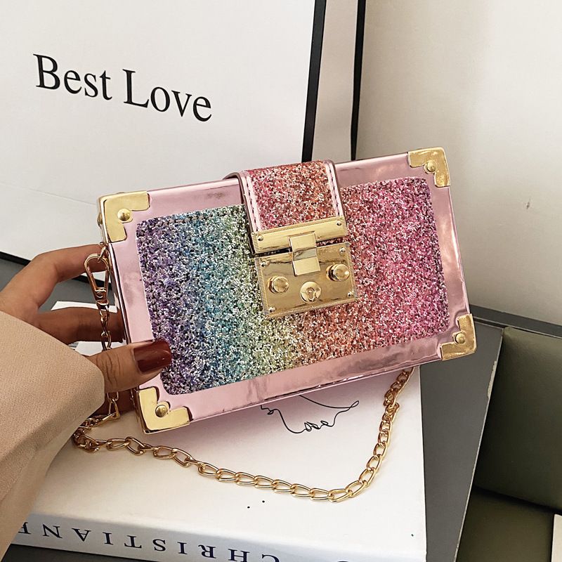 New Sequin Contrast Color Messenger Shoulder Bag