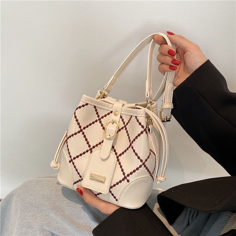 Korean Fashion Checkered Pattern Messenger Bucket Bag