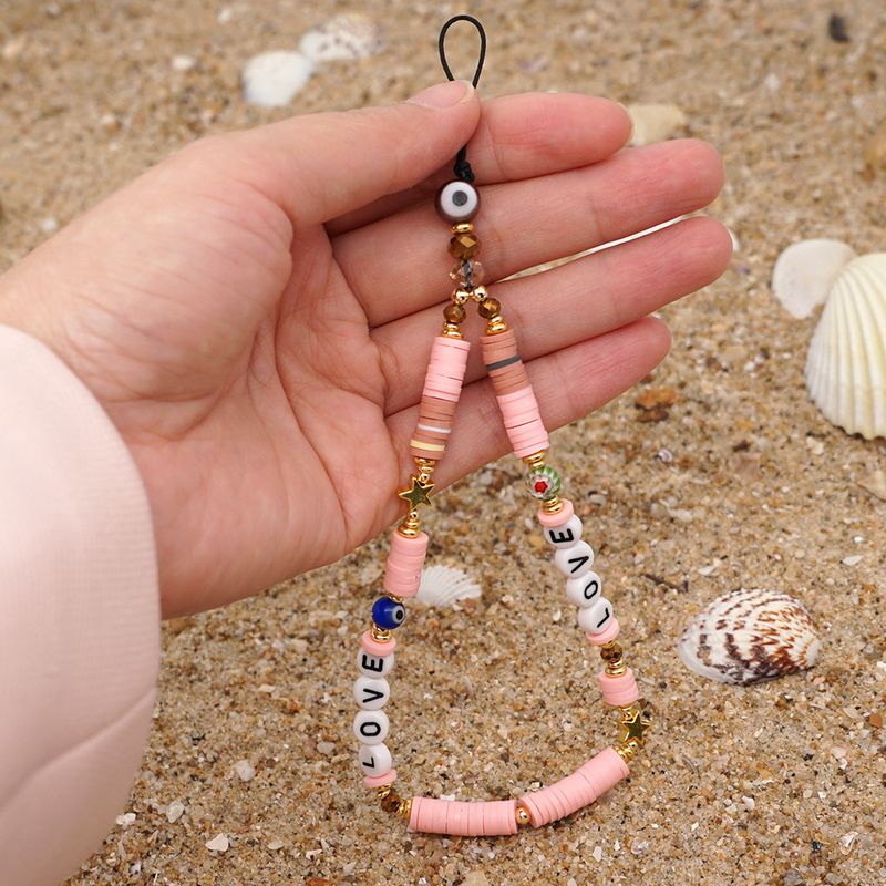 6mm Soft Ceramic Mobile Phone Lanyard Bohemia Love Letter Phone Chain