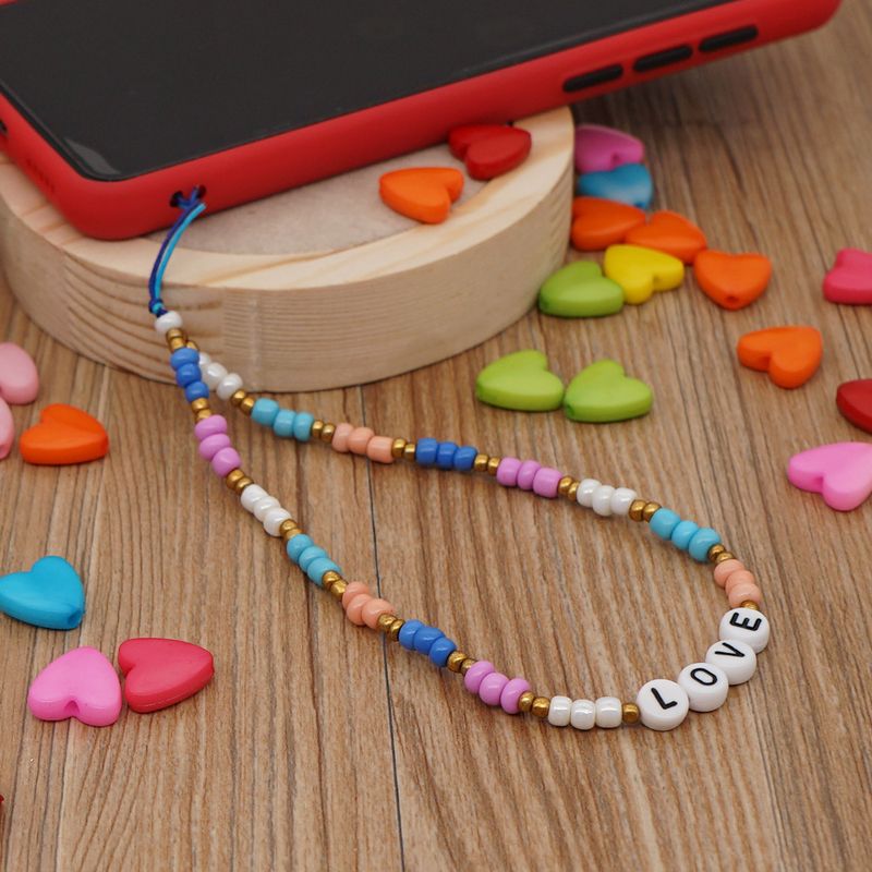 Hand-made Woven Love Letter Beaded Mobile Phone Chain Rainbow Millet Beads Mobile Phone Lanyard