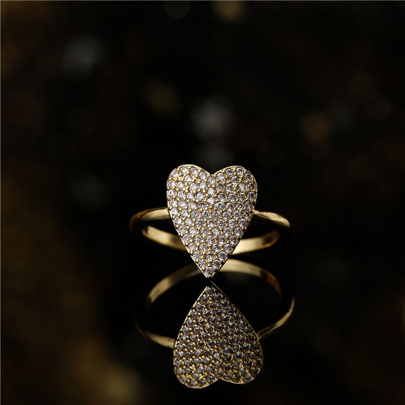 Fashion Heart Copper Micro-inlaid Zircon Open Ring