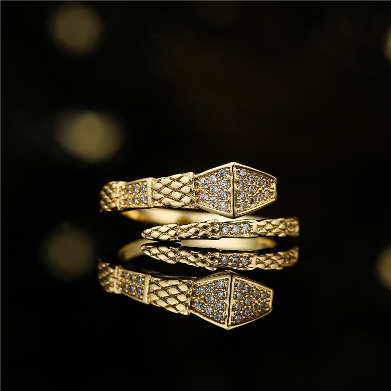Copper Micro Inlay Aaa Zircon Vintage Bamboo Snake Shape Open Ring 18k Gold Plating Ring Bracelet Cross-border New Product