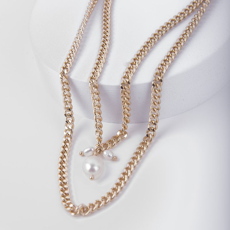 Collier En Cuivre À Chaîne Torsadée Multicouche Avec Pendentif Perle De Mode
