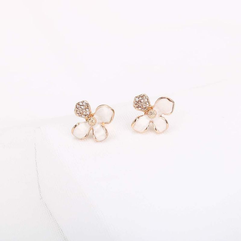 Korean Style Enamel Glaze Diamond Flower Earrings