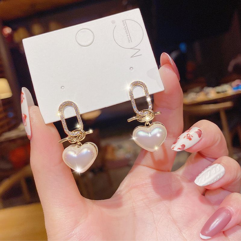 Korean Style Simple Heart Shape Pearl Earrings