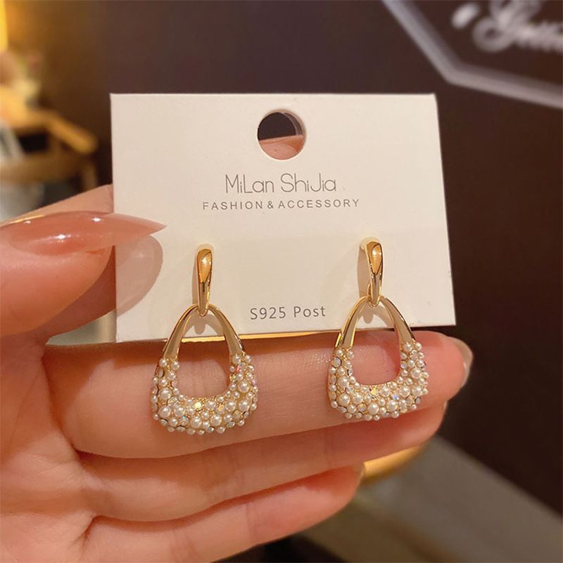 Korean Style Pearl Water Drop Geometric Earrings