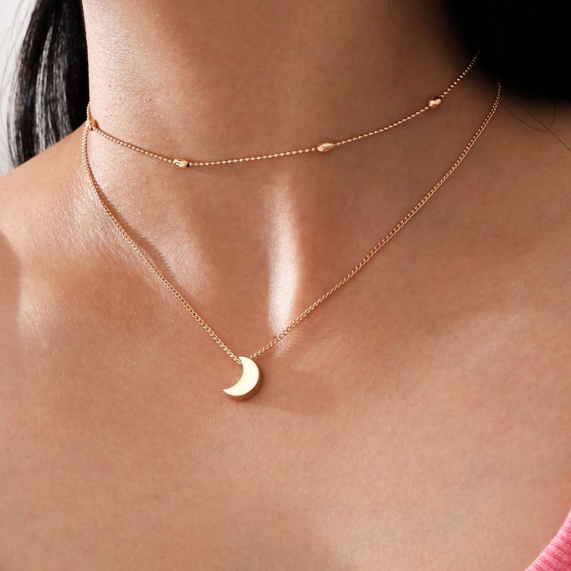 Simple Crescent Moon Pendant Double Layered Necklace