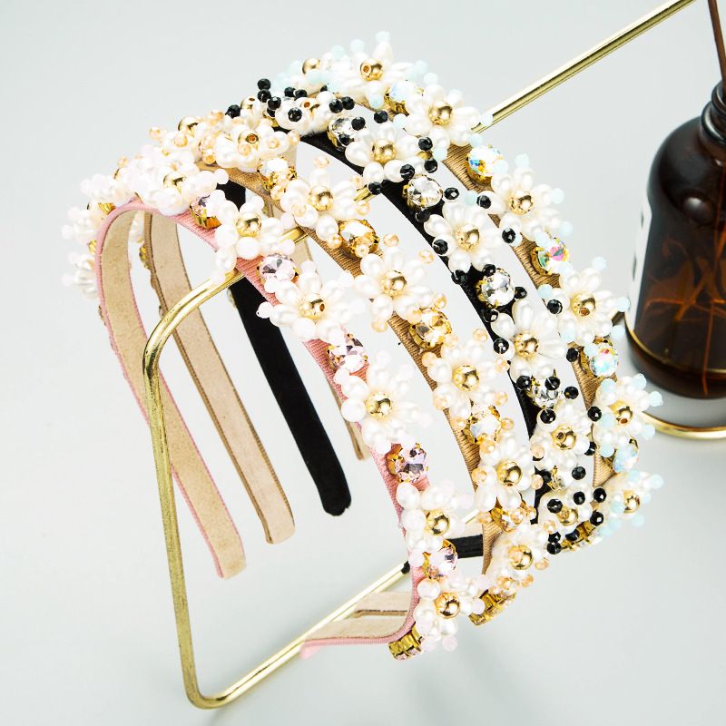 Korean Style Pearl Rhinestone Flower Thin Side Headband