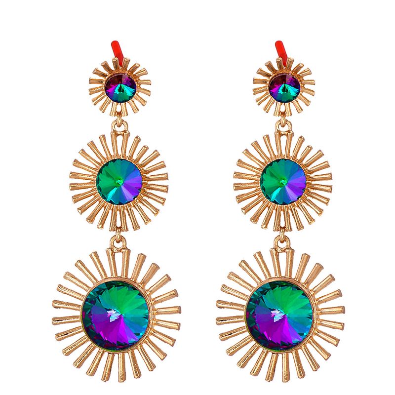 Retro Colorful Geometric Round Long Earrings