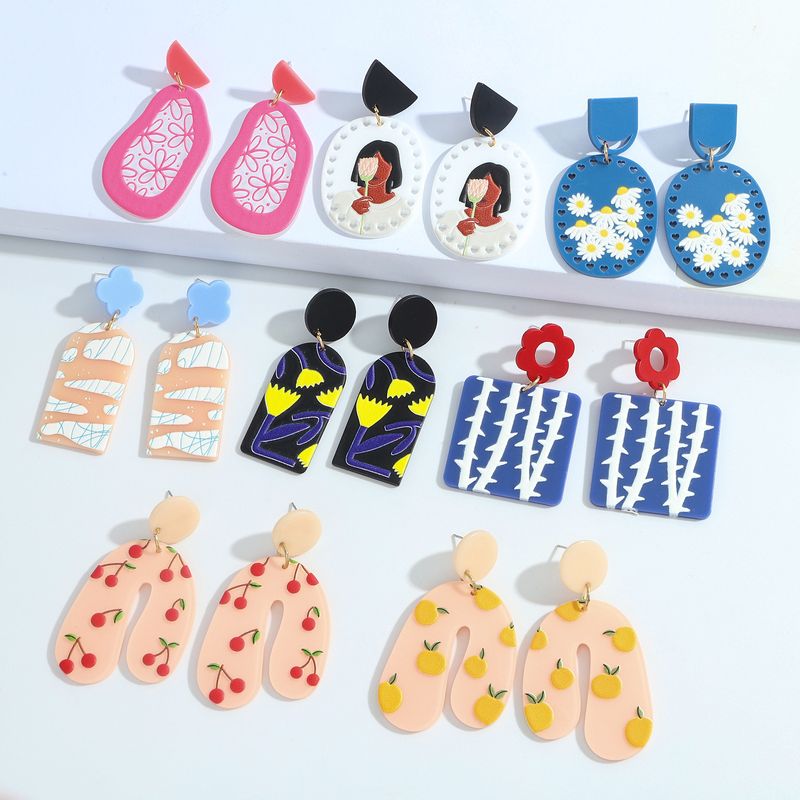 Fashion Geometric Color Flower Resin Earrings