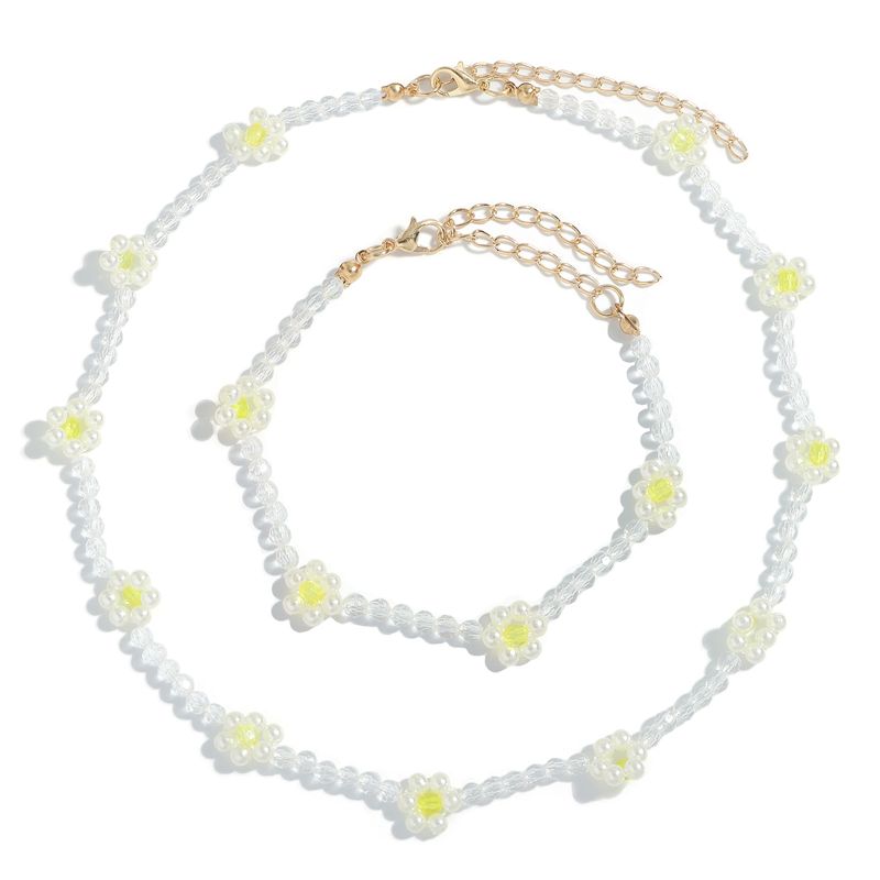 New Ethnic Style Acrylic Small Flower Beads Necklace Bracelet Set