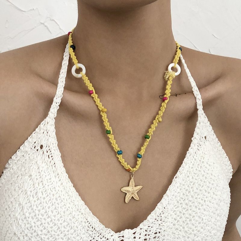 Bohemian Leaf Starfish Geometric Beach Pendant Cotton Thread Necklace