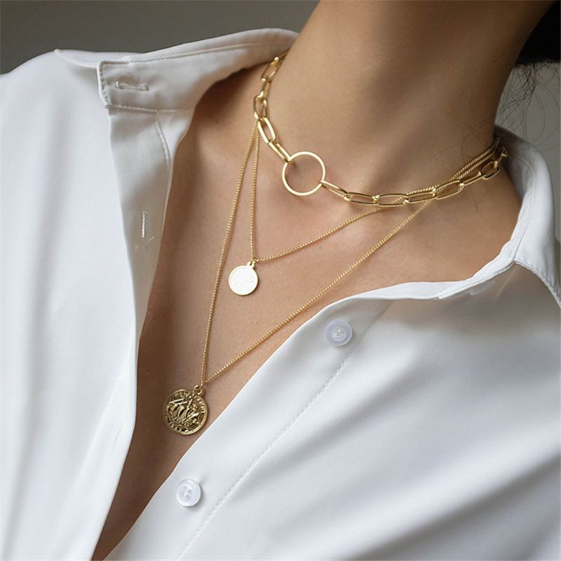 Fashion Portrait Tag Clavicle Chain Alloy Multilayer Necklace