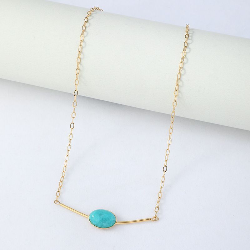 Collier En Acier Inoxydable Avec Pendentif Perle Turquoise À La Mode