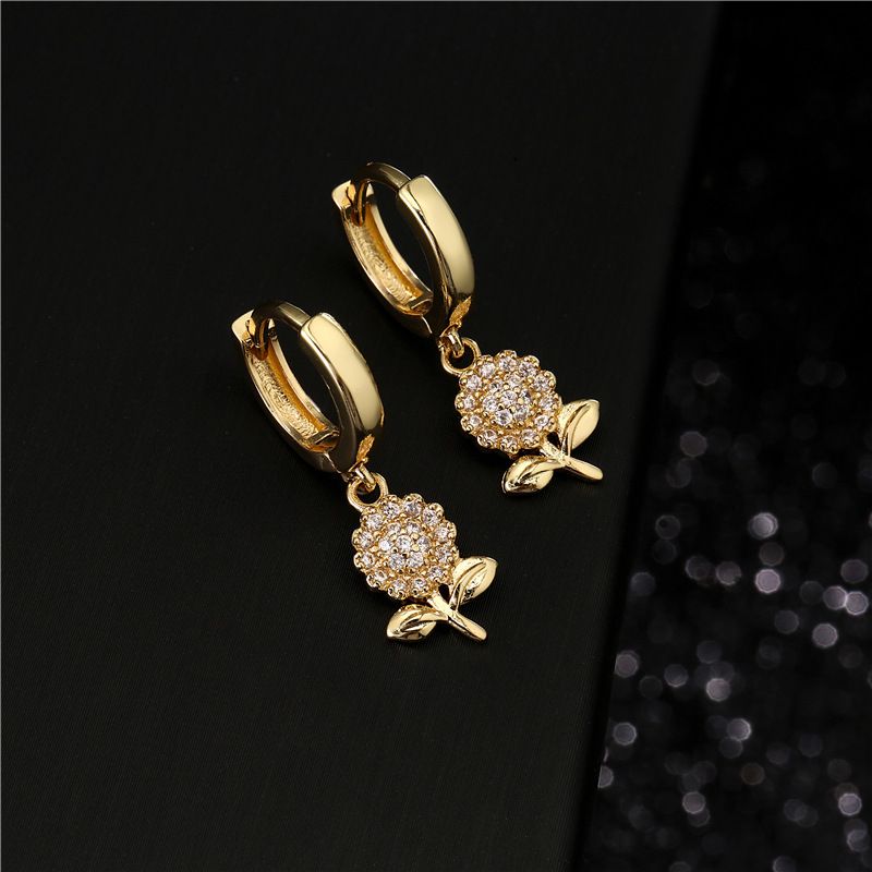 Retro Copper Micro-inlaid Zircon Sunflower Earrings