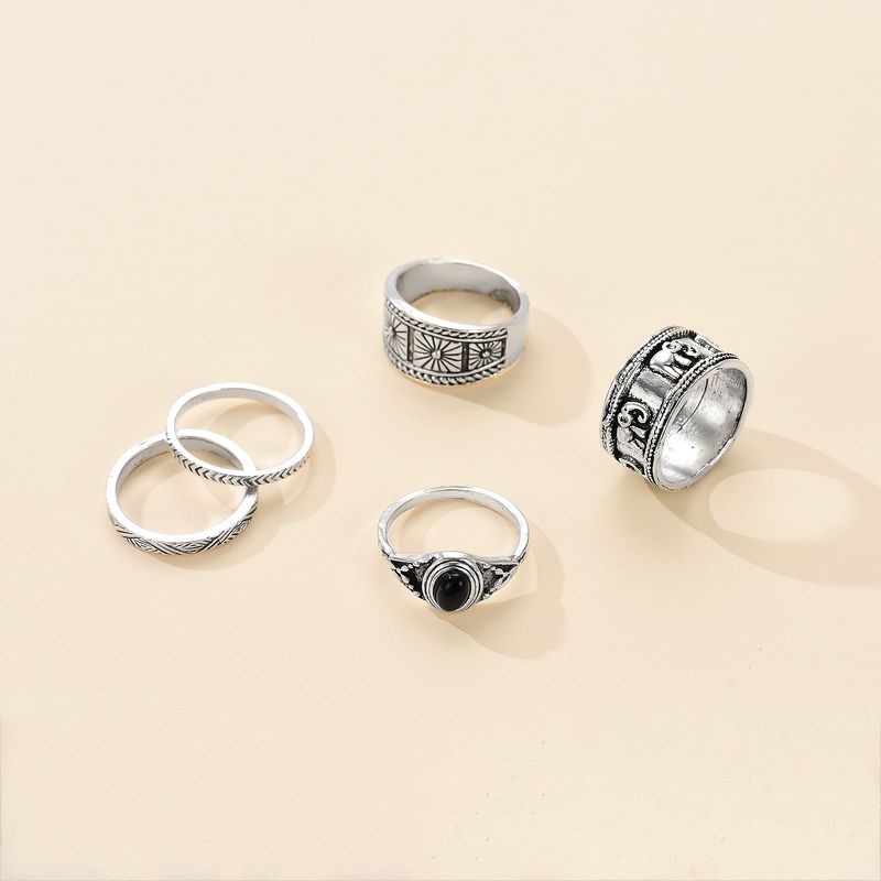 Retro Antique Silver Joint Ring 5-piece Set