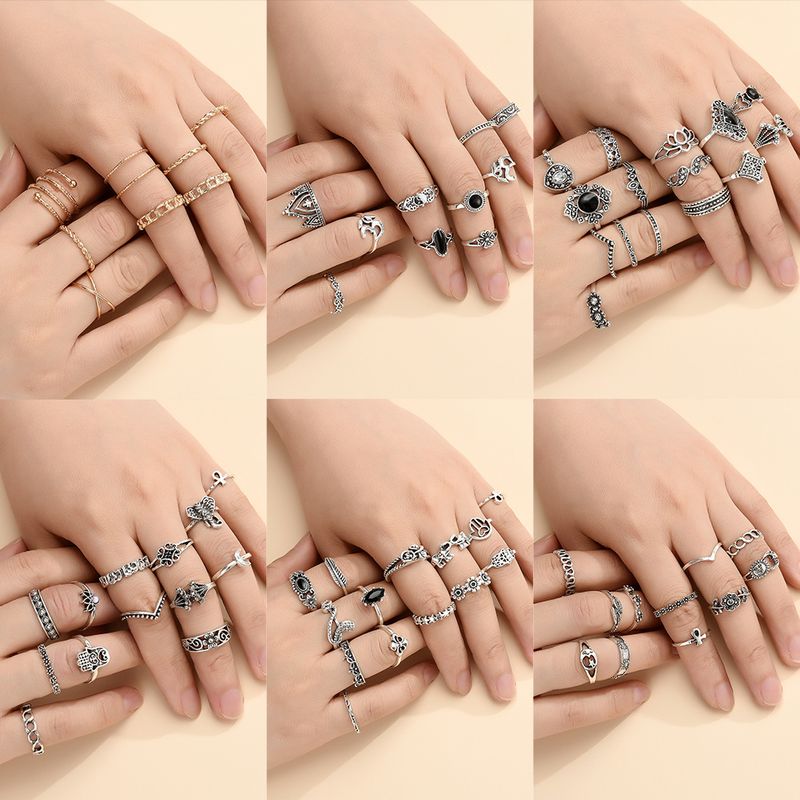 Simple Crown Cross Joint Ring 15 Piece Set