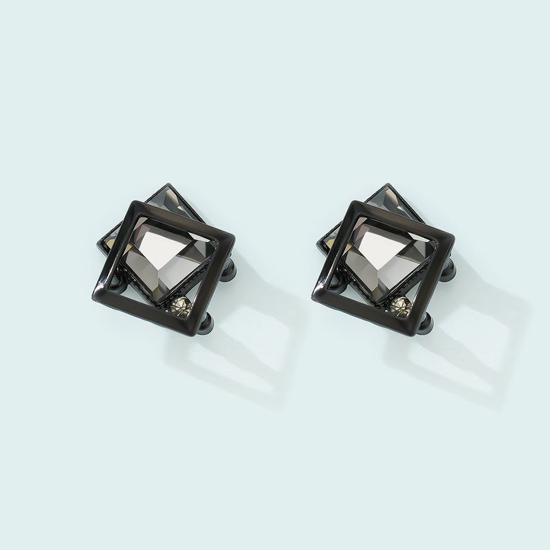 Fashion Black Geometric Crystal Stud Earrings