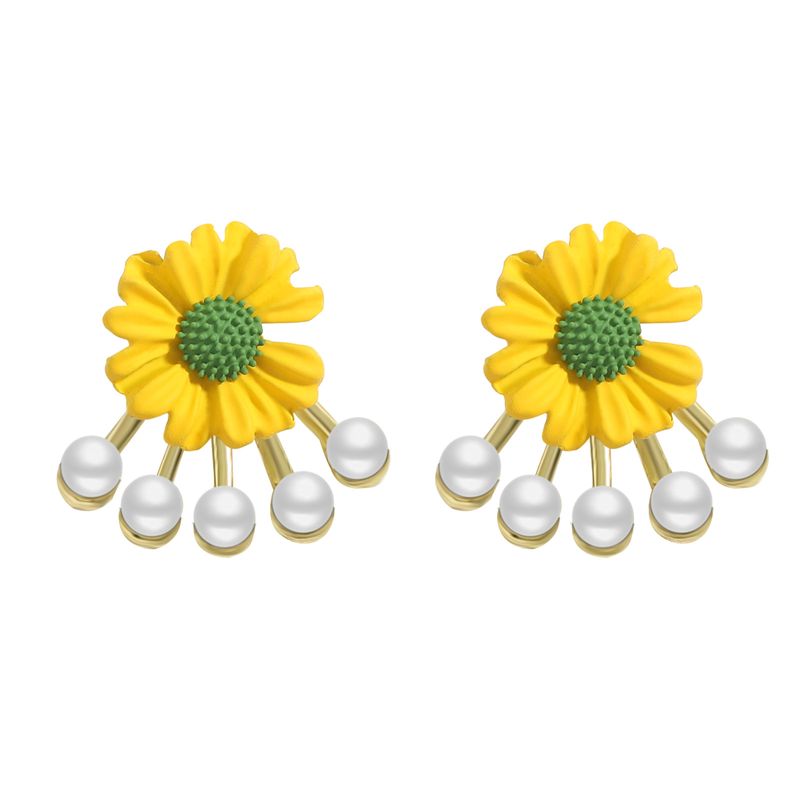 Fashion Flower Inlaid Pearls Colored Petals Earrings