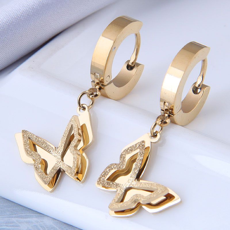 Nihaojewelry Jewelry Wholesale Double-layer Butterfly Titanium Steel Earrings