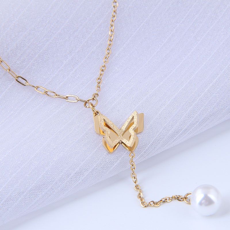 Nihaojewelry Jewelry Wholesale Double Layer Butterfly Titanium Steel Necklace