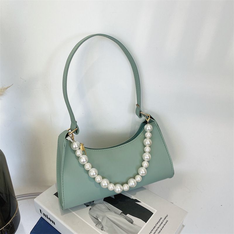 Bolso Axila Simple Con Cadena De Perlas De Color Sólido