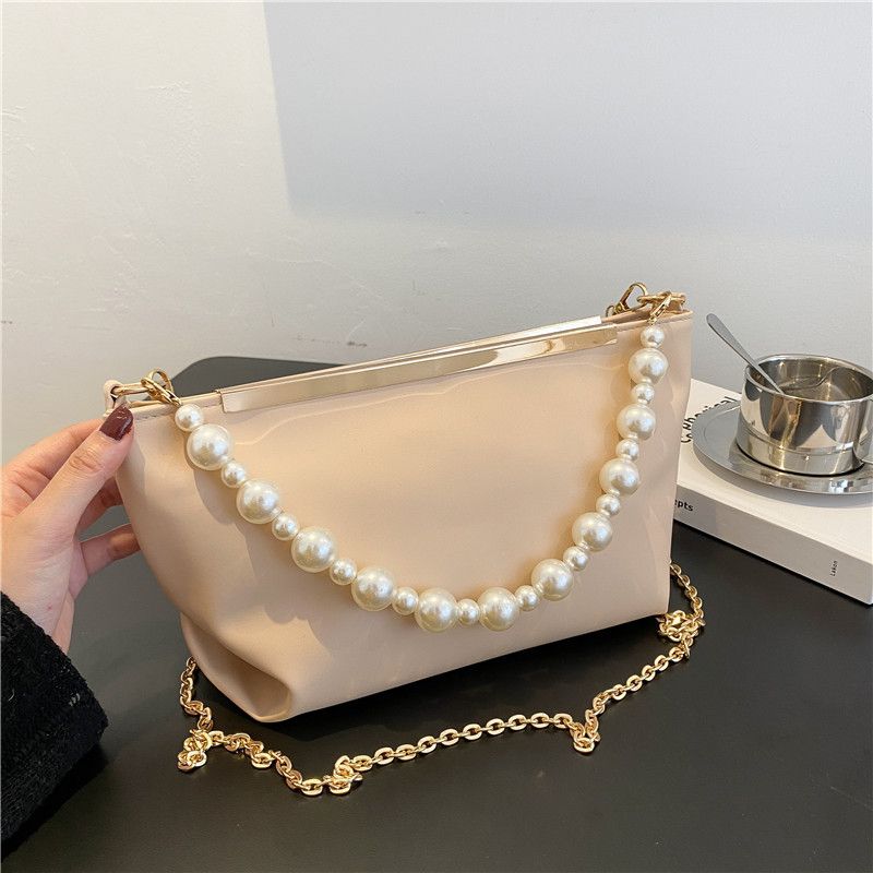 Fashion Pearl Chain Solid Color Messenger Bag