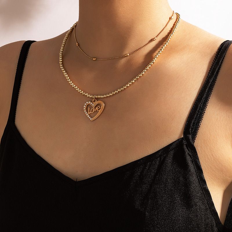Wholesale Jewelry Fashion Diamond Heart-shaped Letter Love Necklace Nihaojewelry