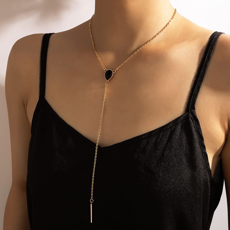 Wholesale Jewelry Fashion Black Gemstone Chain Tassel Necklace Nihaojewelry