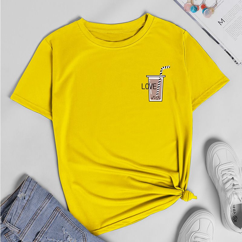 Coffee Cup Letter Printed Casual Short-sleeved T-shirt