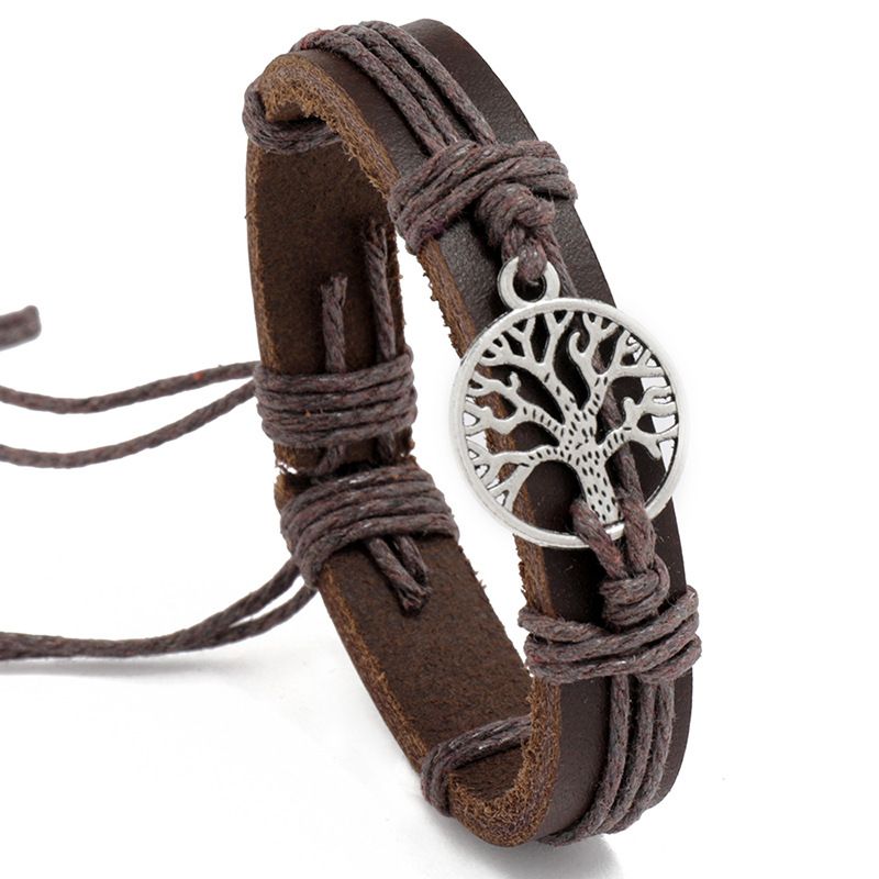 Pulsera De Cuero De Árbol De La Vida Tejida Con Cuerda