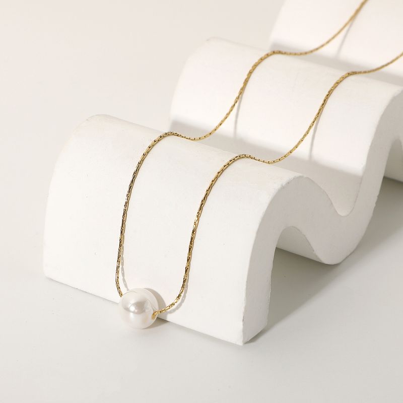 Einfache 14k Edelstahl Single Perle Anhänger Halskette