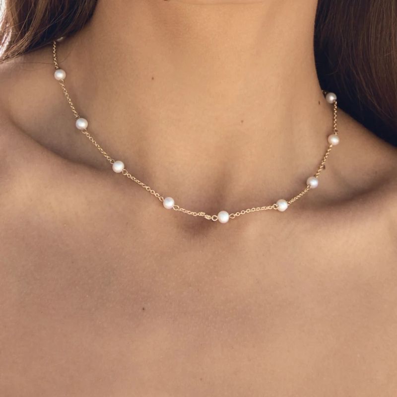 Nuevo Collar De Cadena De Perlas De Acero Inoxidable Chapado En Oro De 18k