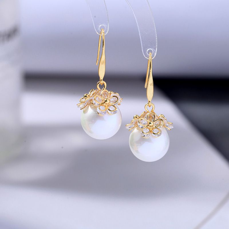 Boucles D&#39;oreilles En Cuivre Zircon Pendentif Perle Simple Mode