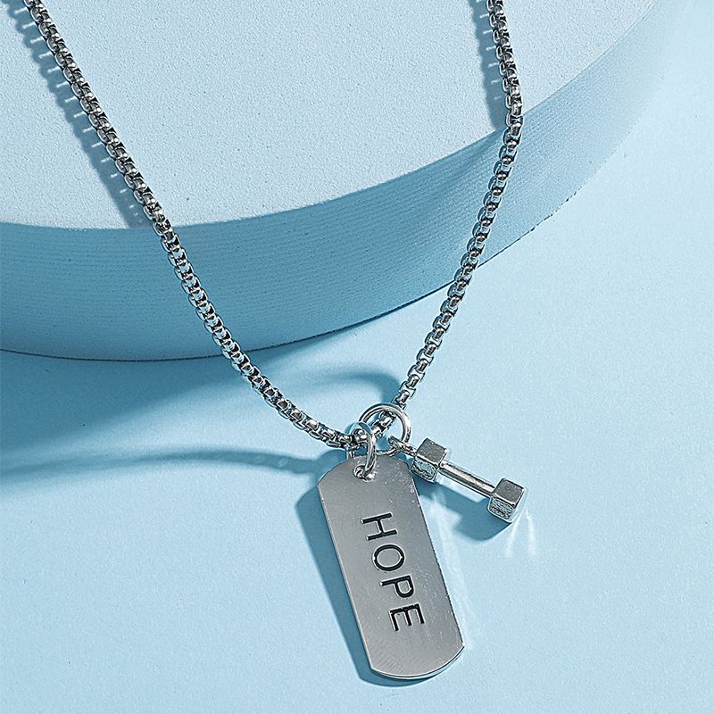 Retro Dumbbell Lettering Hope Square Pendent Necklace