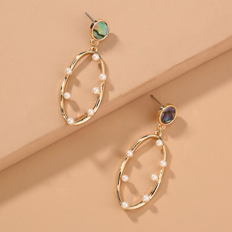 Simple Pearl Natural Abalone Shell Oval Hollow Earrings