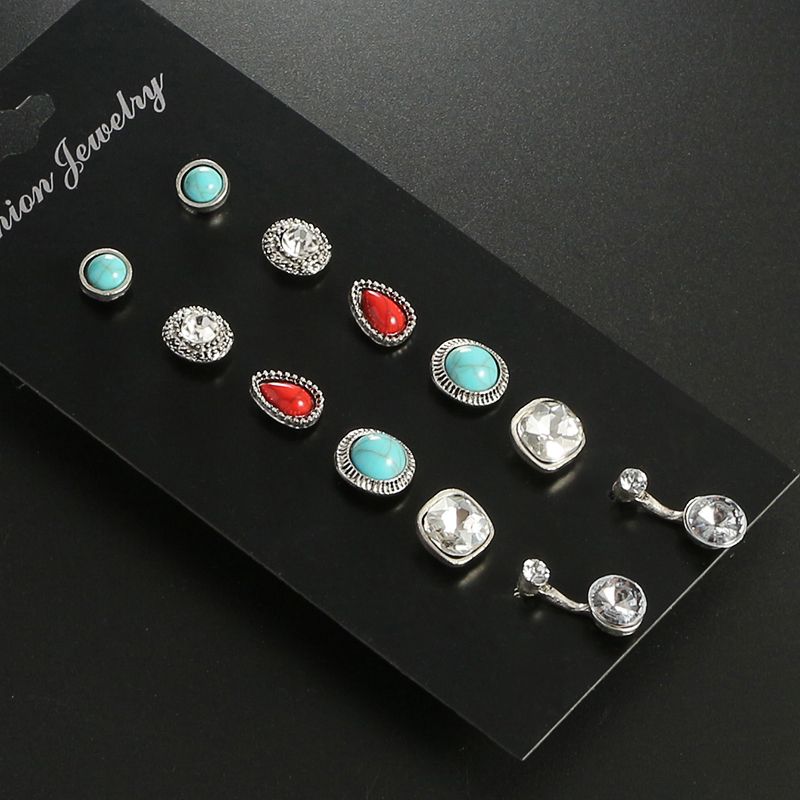 Nihaojewelry Mode Boucles D&#39;oreilles Diamant Turquoise Rubis Ensemble Bijoux En Gros