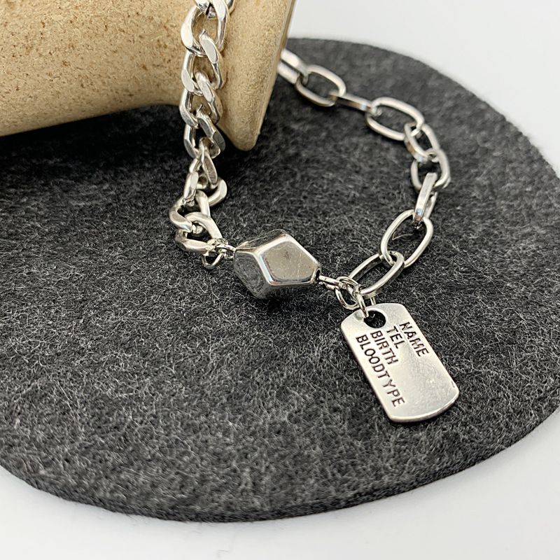 Retro Letter Square Brand Heart Pendant Chain Bracelet