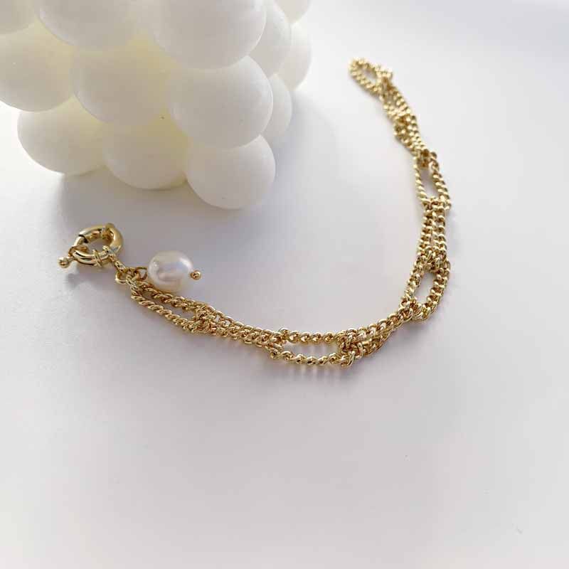 Baroque Fashion Pearl Pendant Twist Knotted Chain Copper Bracelet