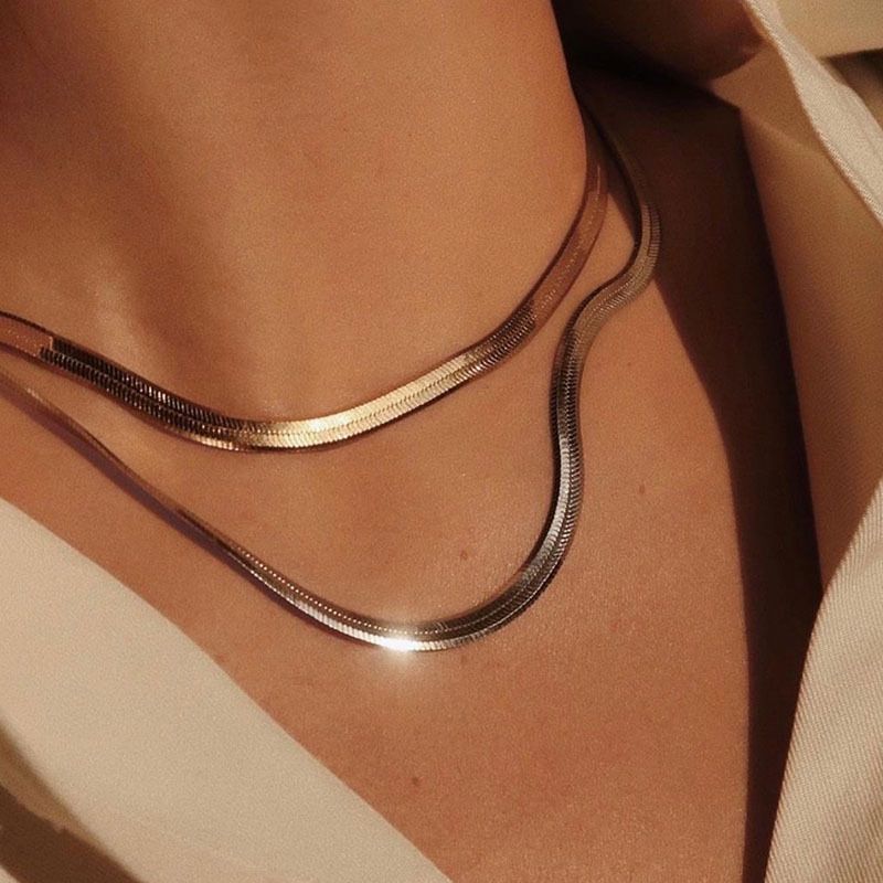 Simple Snake Bone Chain Bracelet Necklace Set